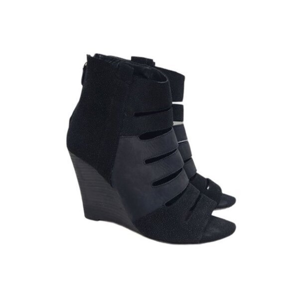 Rebecca Minkoff Sonny Wedge Leather Cut Out Open Toe Booties 8.5M - Picture 1 of 10